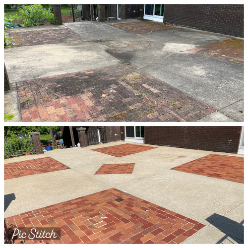 Brick patio before and after professional pressure washing